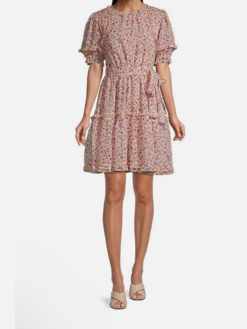 Rachel Parcell Blush Floral Ruffle Mini Dress